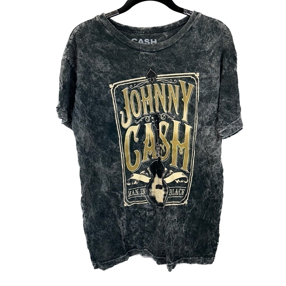 Johnny Cash Shirt Short Sleeve Graphic Acid Wash Band Tee Crewneck Pullover Top